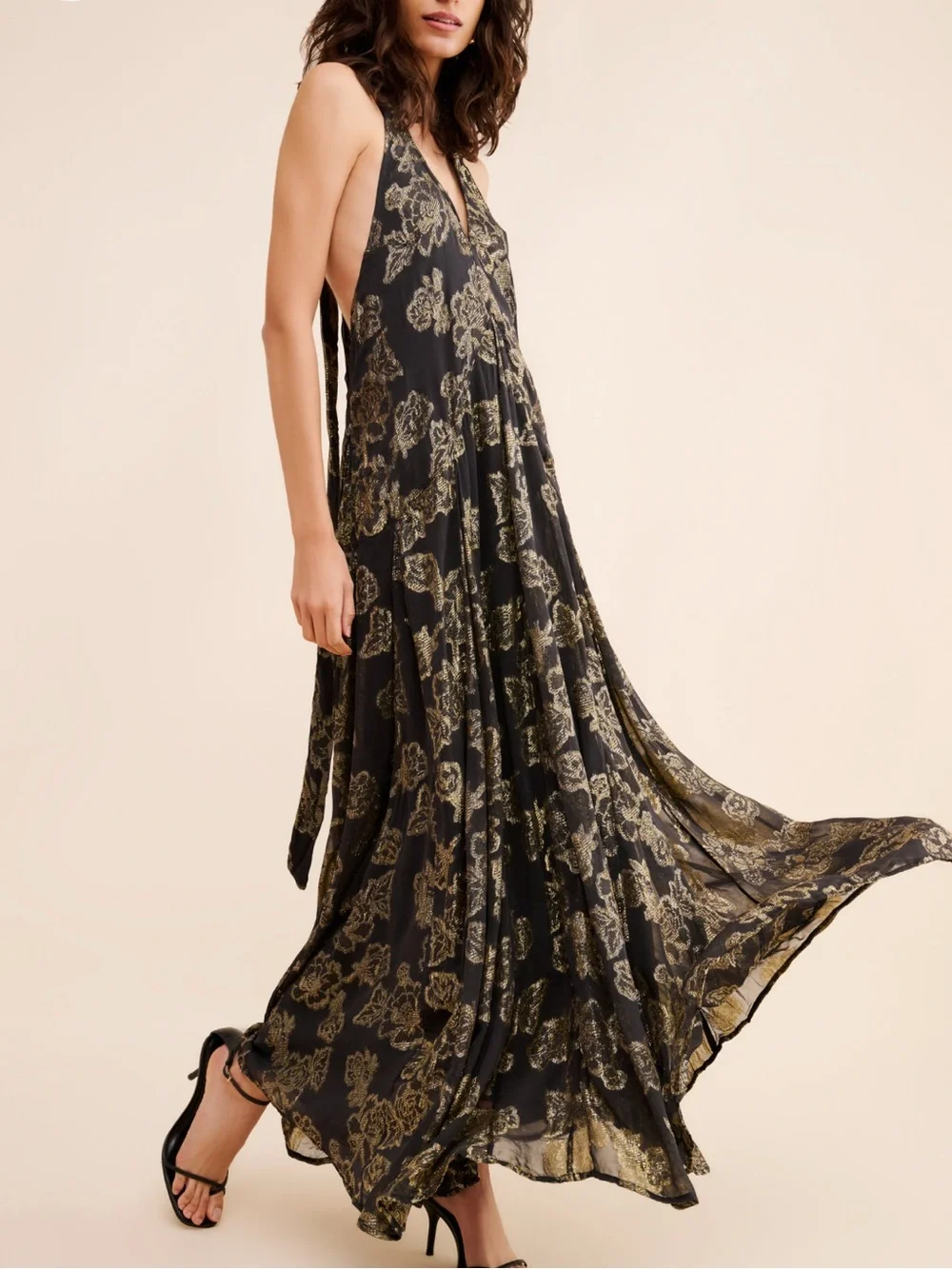 Free People Metallic Holding On Convertible Maxi Dress Small black